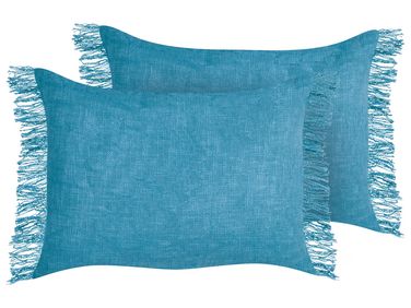 Set of 2 Cotton Cushions 35 x 50 cm Blue MABA