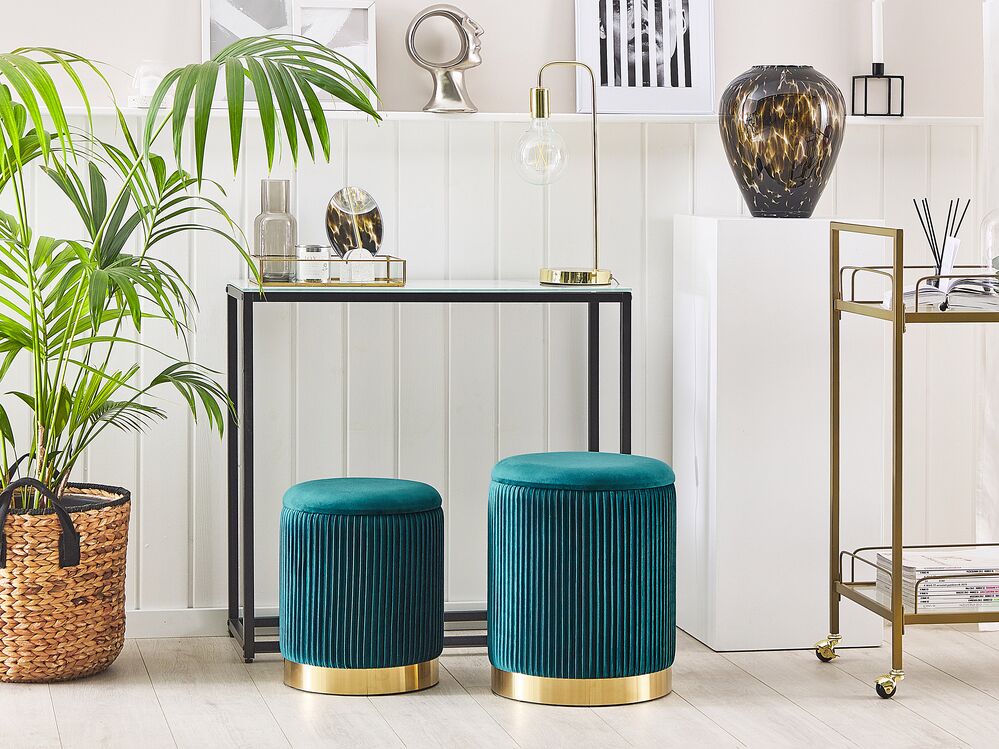 Set di 2 pouf contenitore MIRAMAR Velluto Foglia di tè