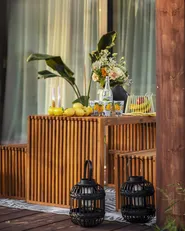 Garden Dining Set with Stools 4 Seater BELLANO Acacia Wood Brown_936470