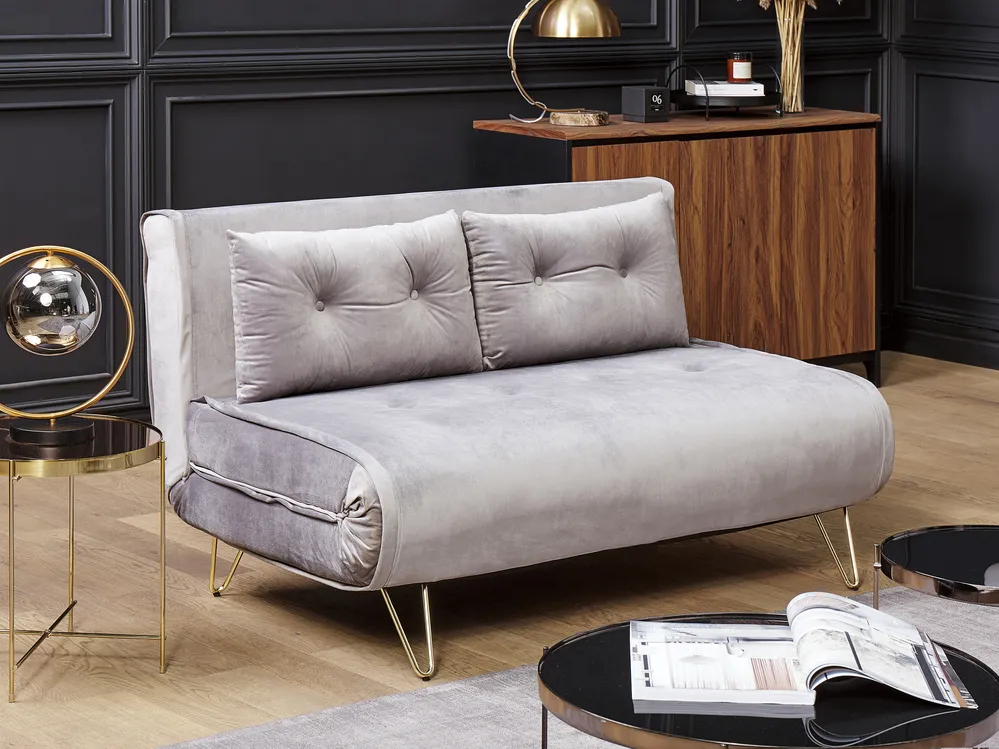 Sofa rozkładana dla 2 osób VESTFOLD Welur Szary