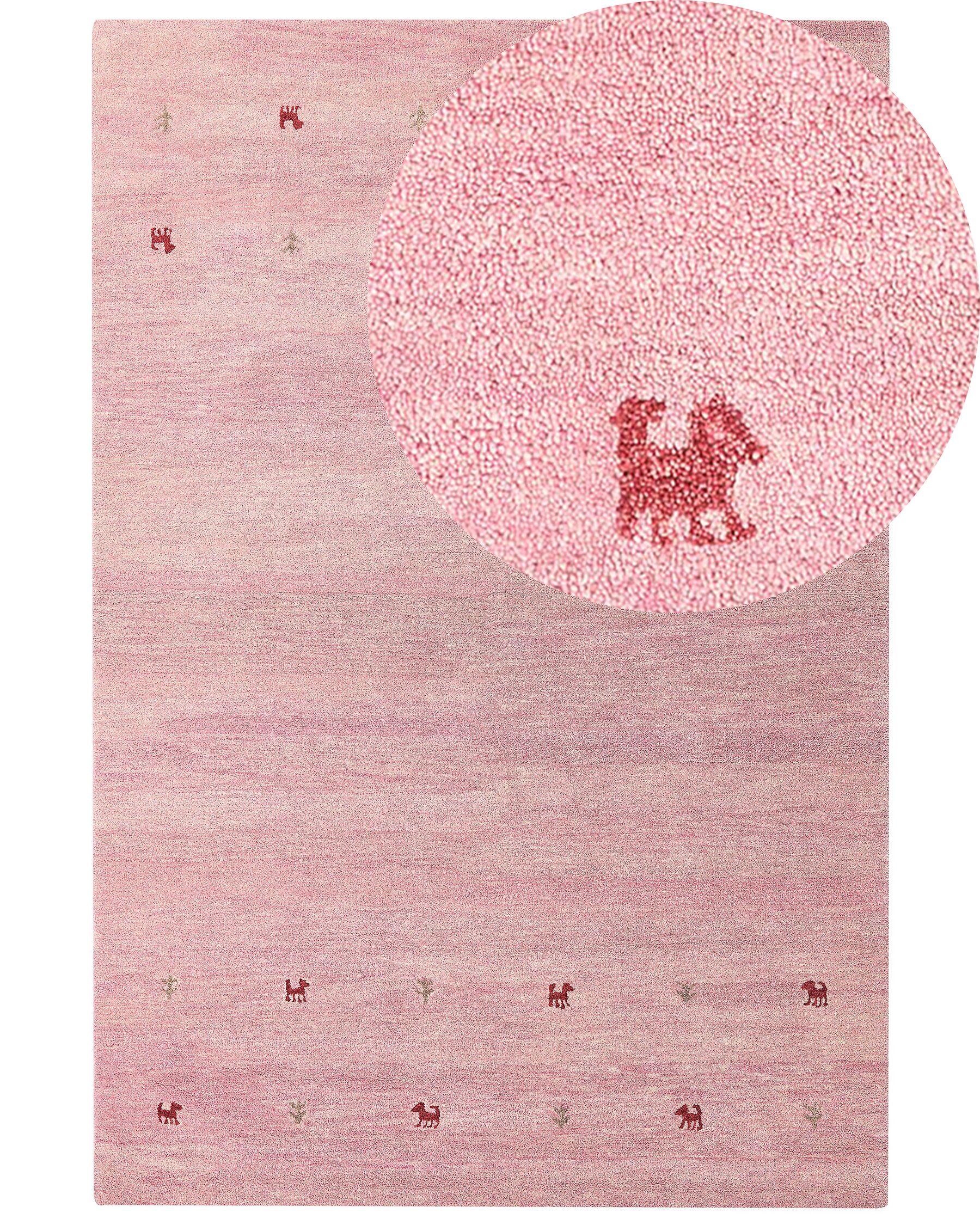 Gabbeh Teppich Wolle rosa 200 x 300 cm Tiermuster Hochflor YULAFI_855786
