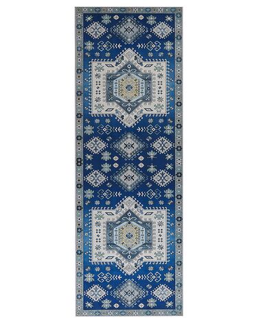 Teppich blau / beige orientalisches Muster 80 x 200 cm Kurzflor PARVAKADLI