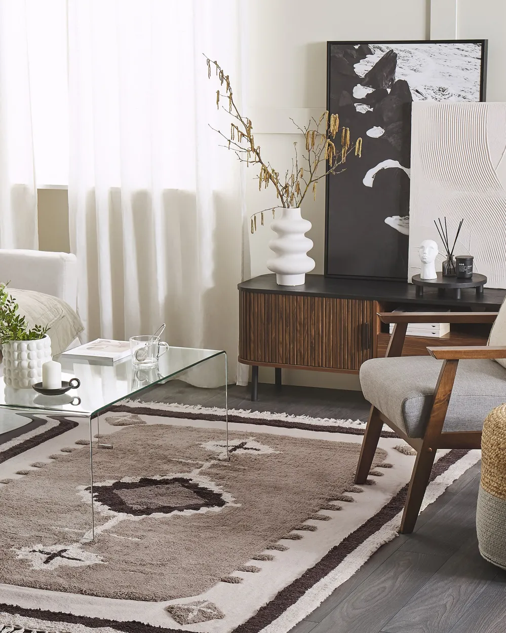 Rug GEYVE Beige 160 x 230 cm Cotton_817452