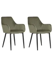 Set of 2 Dining Chairs WELLSTON Velvet Olive Green_885821