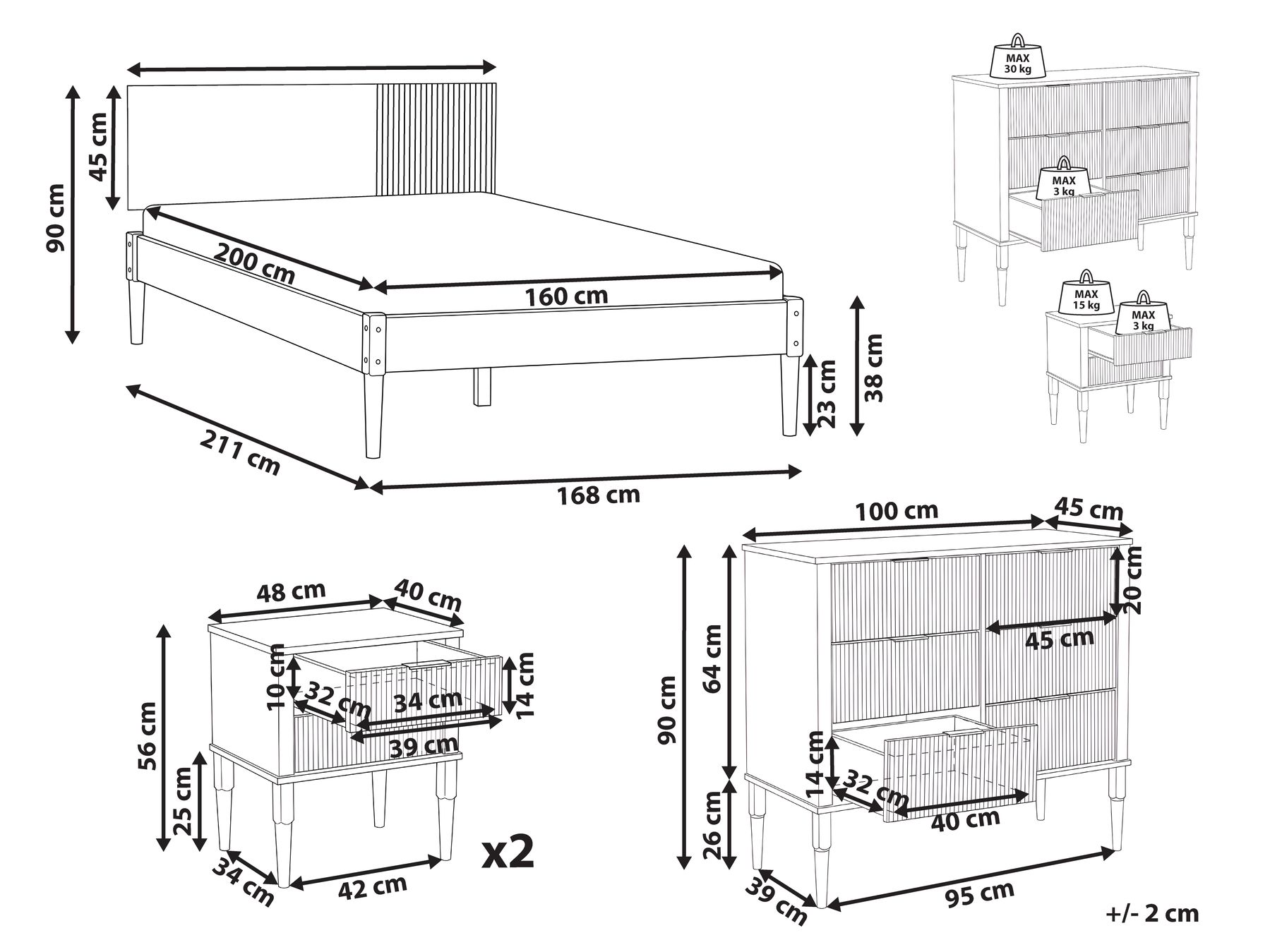 Bedroom Set Pine Wood FLAVIGNAC 160 x 200 cm (EU King Size) Light Brown_1118507
