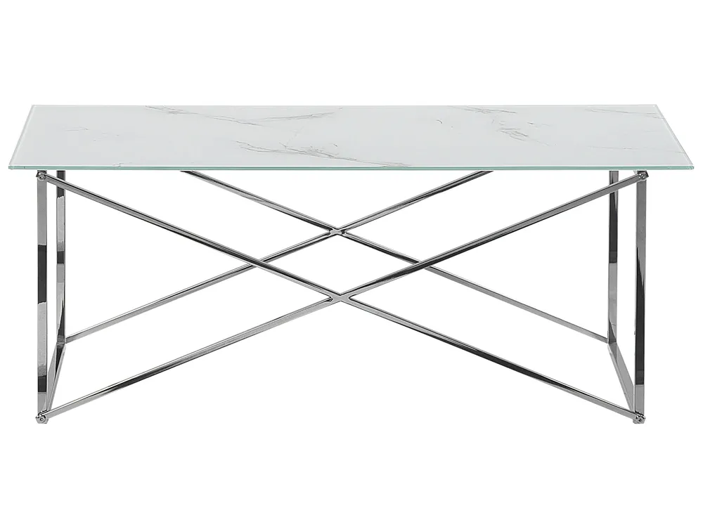 Coffee Table EMPORIA Tempered Glass Marble/ Silver_757570