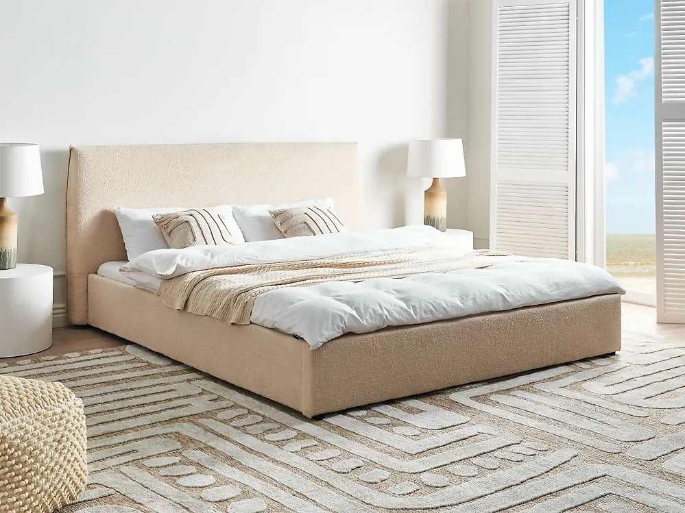 Cama Bouclé LAVAUR 180 x 200 cm Beige_1184083