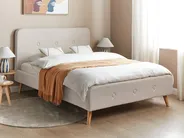 Cama de casal em tecido creme claro 160 x 200 cm RENNES_708005