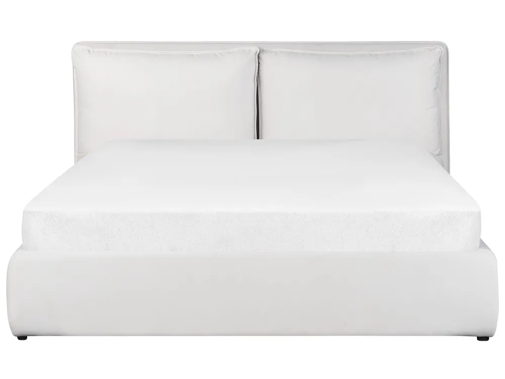 Bett mit Stauraum BAJONNA Samtstoff Cremeweiß 160 x 200 cm_871253