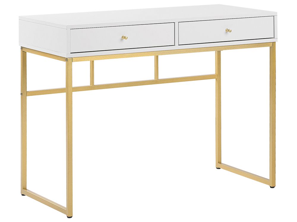 Gold and white desk with drawers discount