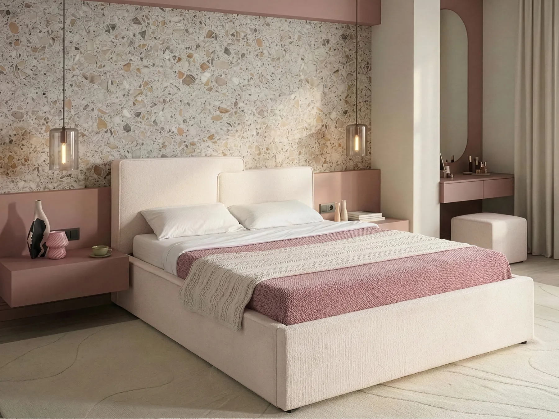 Ottoman Bed LAGARDE Fabric Off-White 180 x 200 cm (EU Super King)_1049432