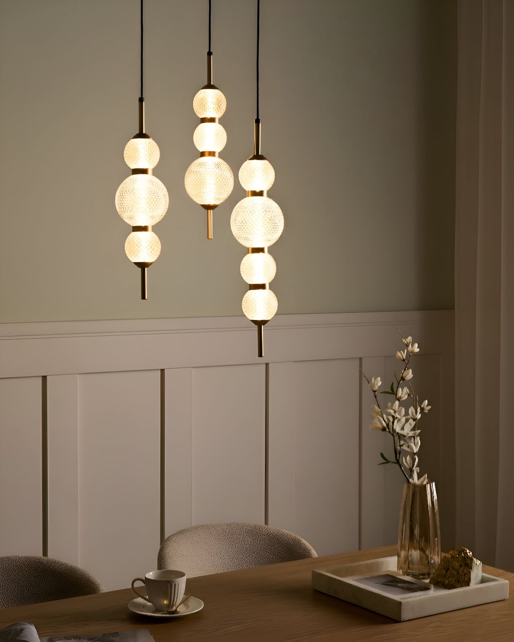 Hængelampe med 3 lys ARAS LED Glas Guld