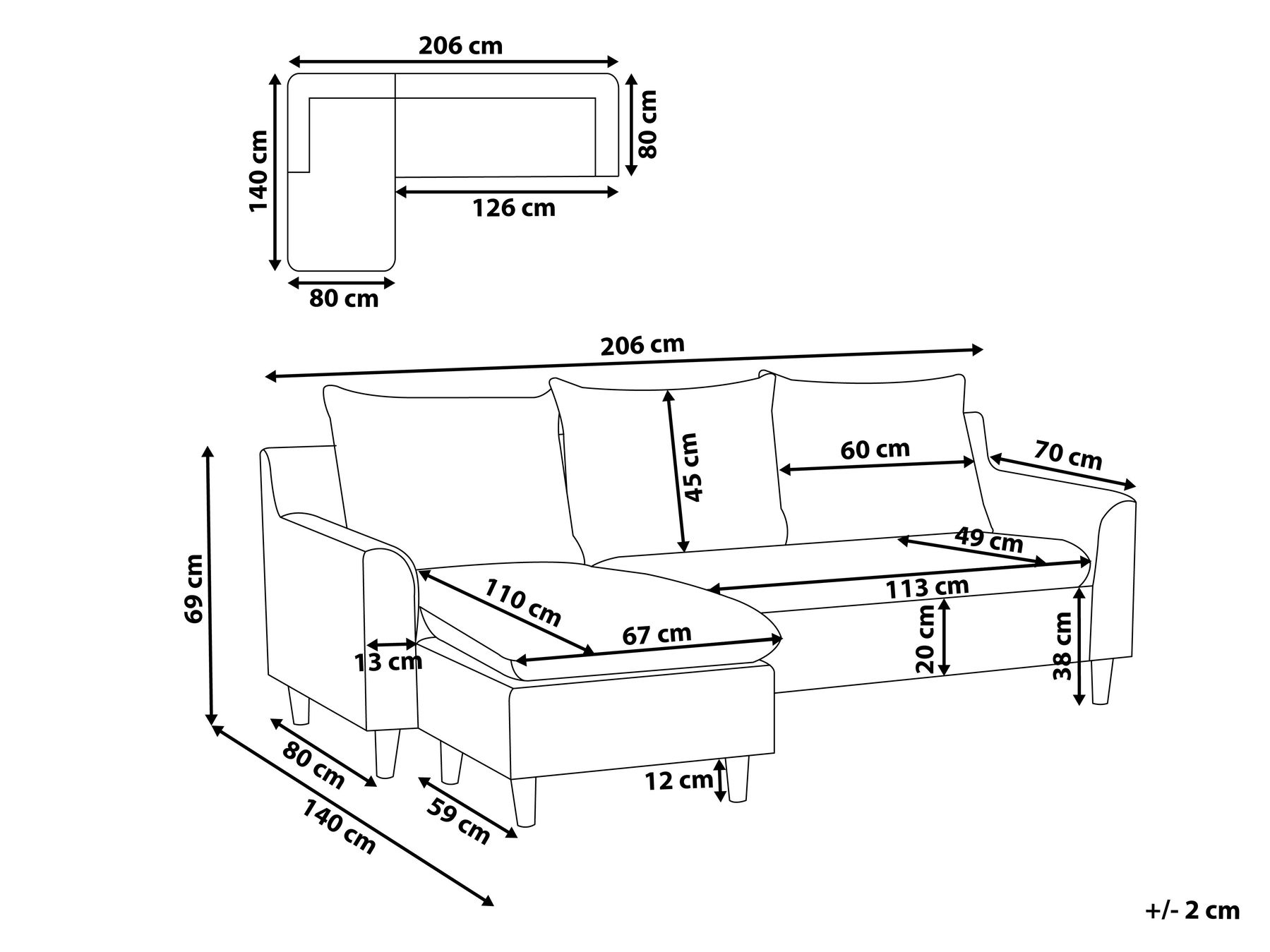 Right Hand Fabric Corner Sofa Taupe ELVENES_966909