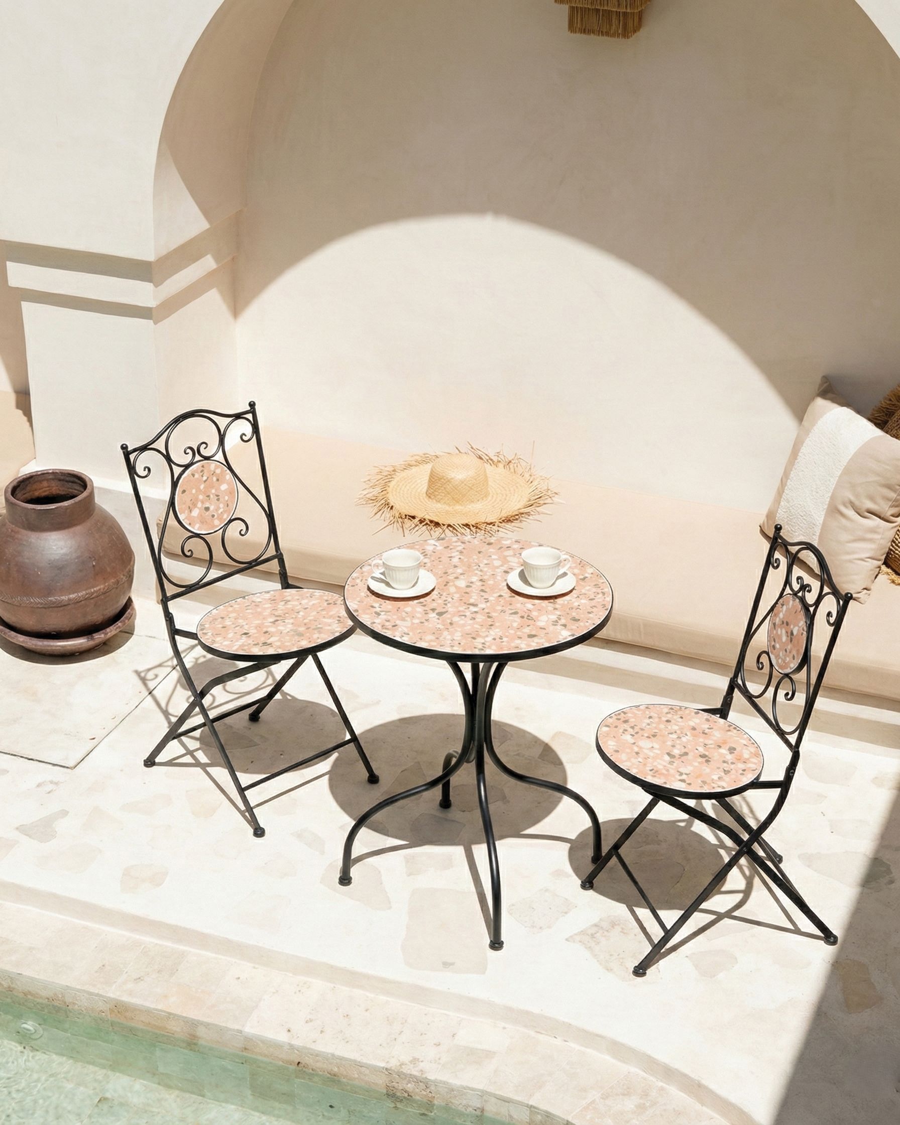 Set de 2 scaune de grădină ADRANO Pliabil Metal efect terrazzo Portocaliu_1021726