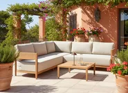 Garden Corner Sofa with Table 5 Seater SAMPIERI Metal Light Brown Left Hand_1030037