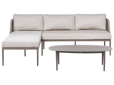 Garden Corner Sofa with Table 3 Seater LEFFE Right Hand Beige Metal ...