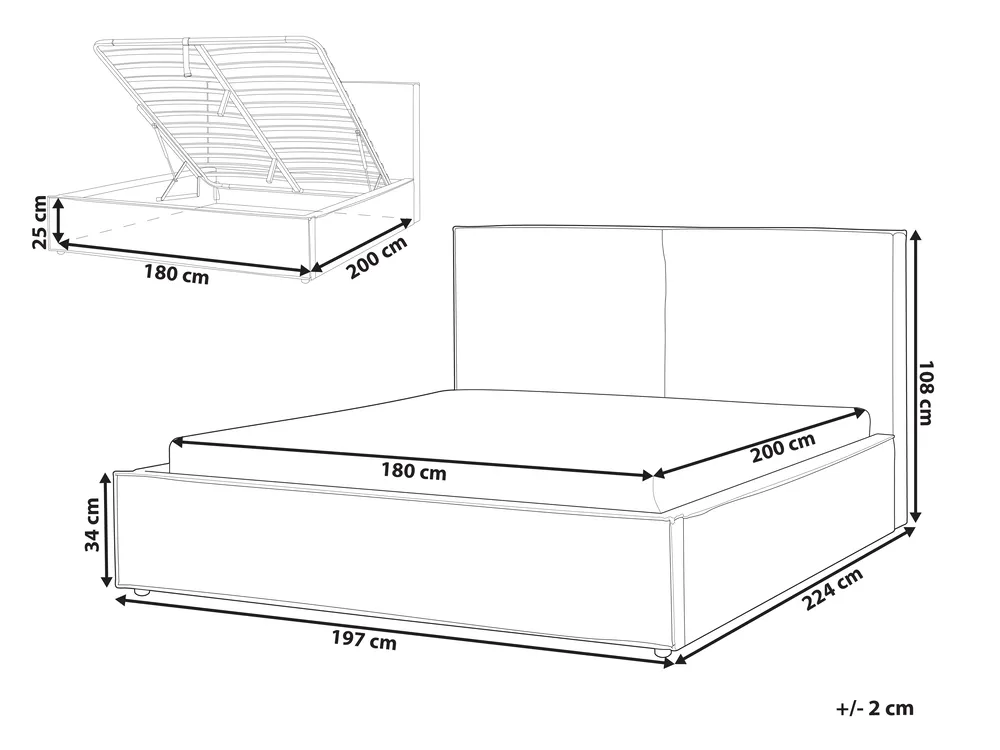 Ottoman Bed MOISSAC Fabric Light Grey 180 x 200 cm (EU Super King)_874262