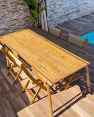 Set da pranzo da giardino 4 posti TINDARI Bambù Marrone chiaro_994671