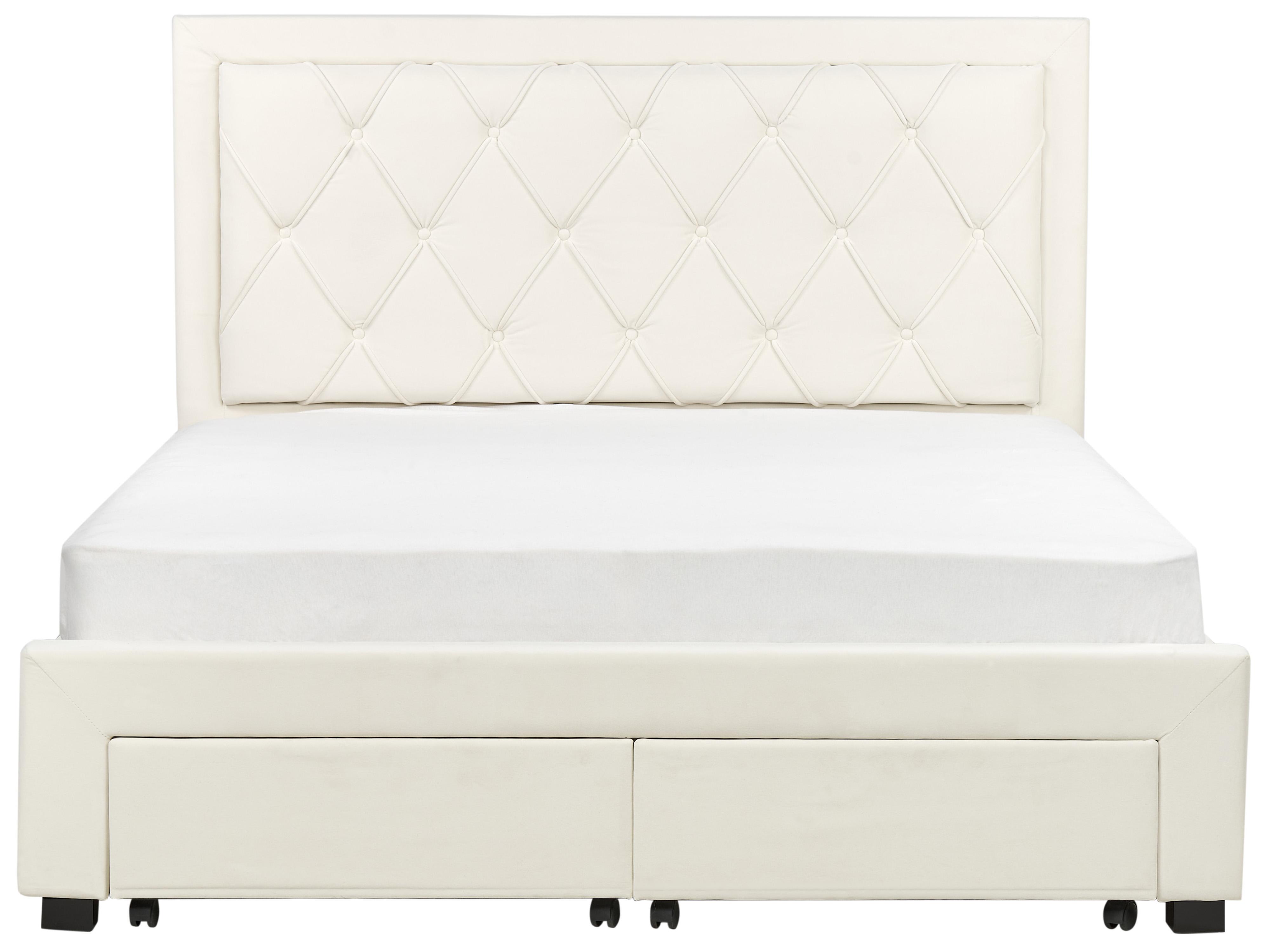 Bett mit Schubladen LIEVIN Samtstoff Hellbeige 160 x 200 cm_902429