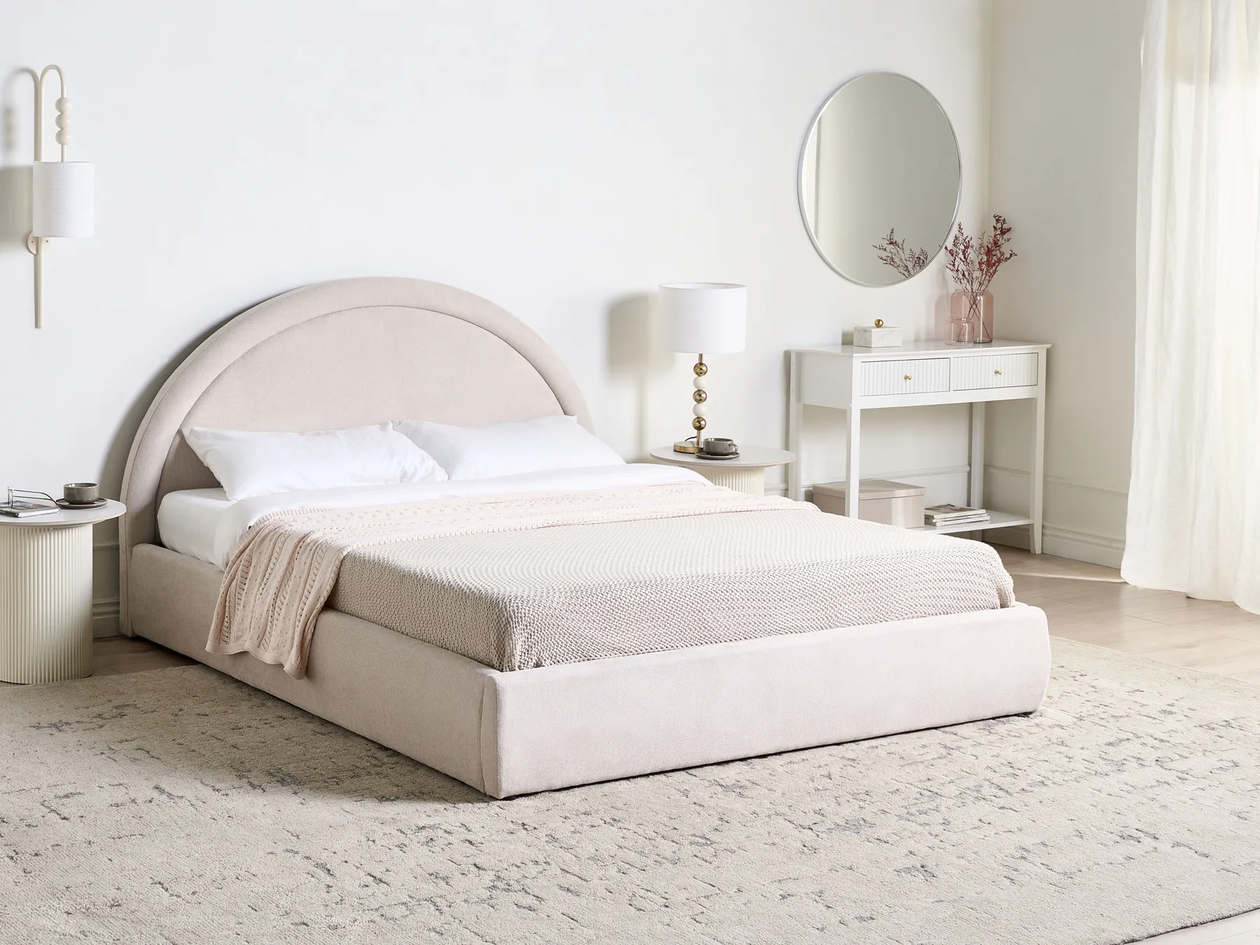 Ottoman Bed MOUZON Fabric Light Beige 160 x 200 cm (EU King Size)_1019477