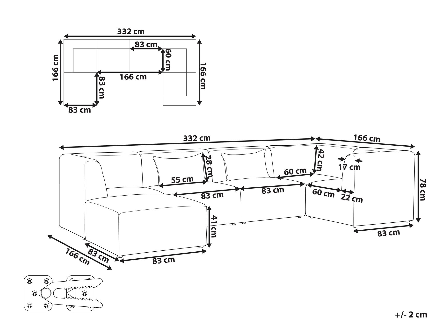 Left Hand 5 Seater Modular Jumbo Cord Corner Sofa with Ottoman Dark Green LEMVIG_876329