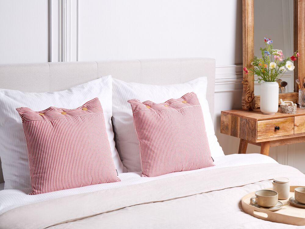 Set of 2 Cotton Cushions Striped 45 x 45 cm Red and White AALITA Beliani