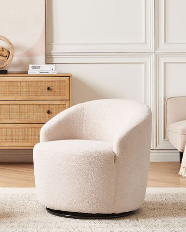 Boucle Swivel Armchair Beige DAVIK