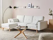 Corner Sofa Bed 3 Seater KAARINA Fabric White Right Hand_1100077