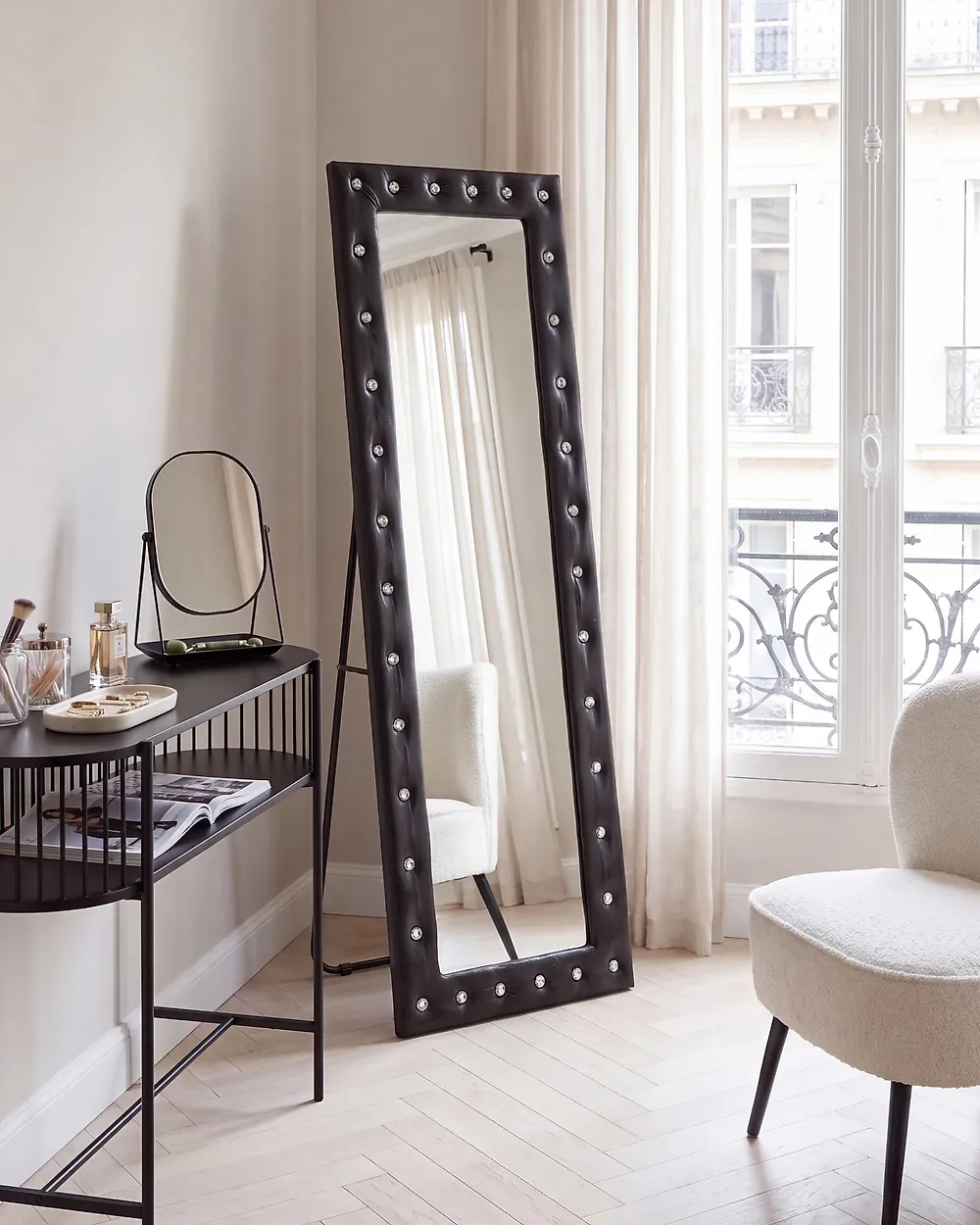 Standing Mirror ANSOUIS 150 cm Faux Leather Black_1184845