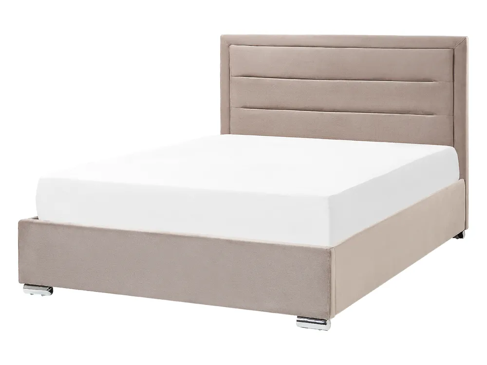 Bett mit Stauraum ROUEN Samtstoff Taupe 140 x 200 cm_843829