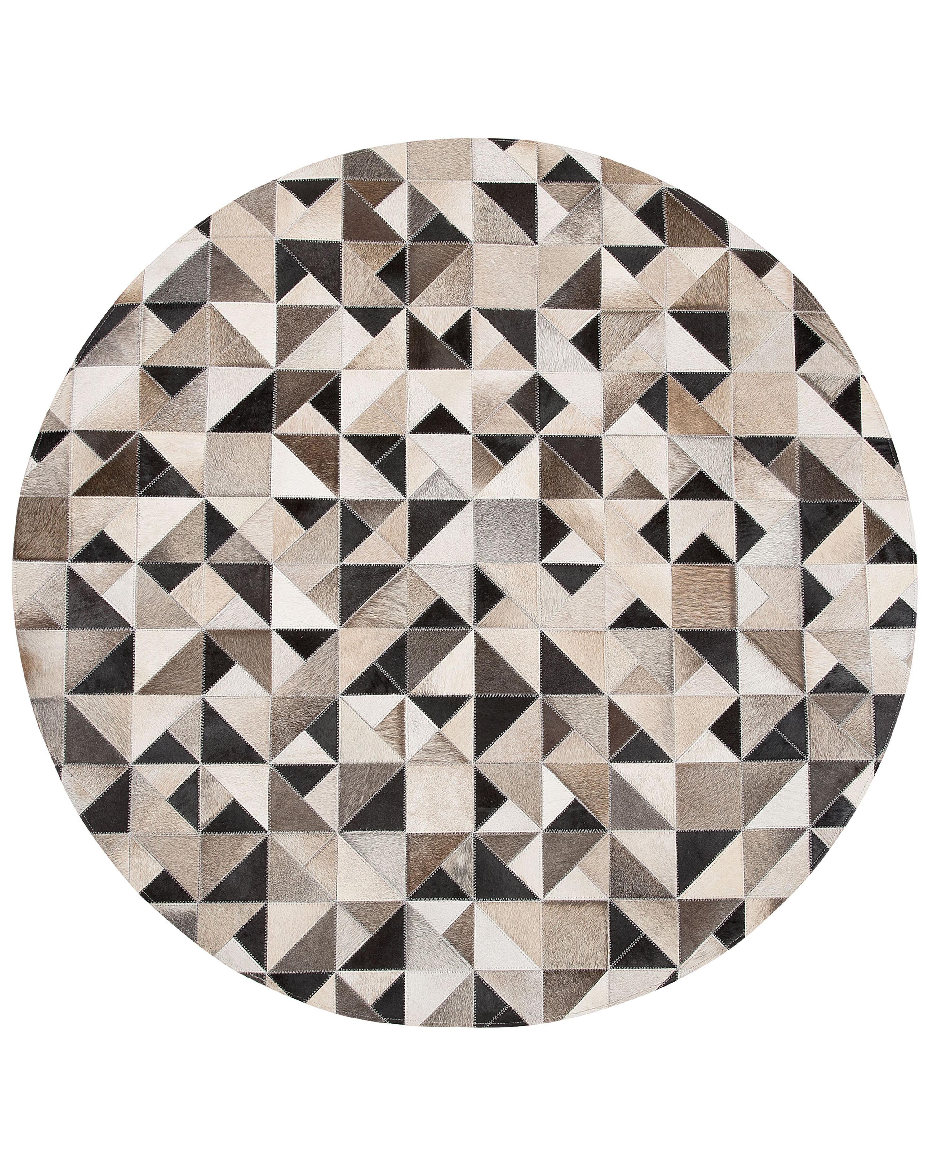 Round Cowhide Area Rug ⌀ 140 cm Grey and Beige KIRKLAR_850986