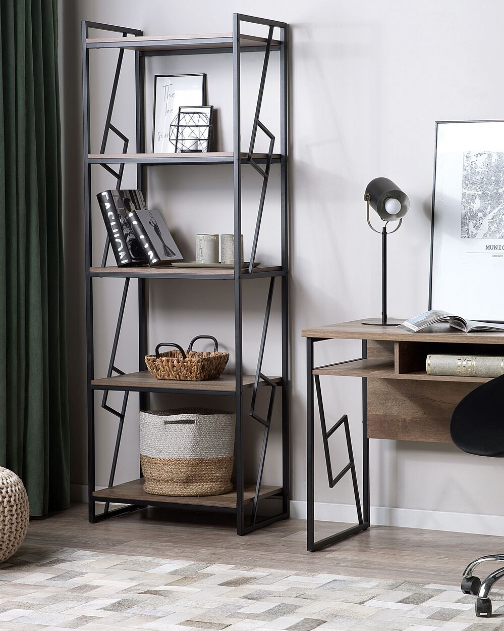 Bücherregal mit 5 Ebenen FORRES 184 cm Braun / Schwarz