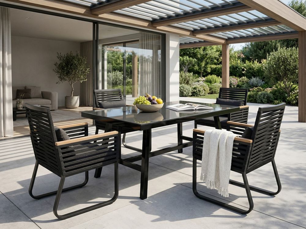 Tavolo da pranzo da giardino CANETTO 150 cm 90 cm Vetro Nero