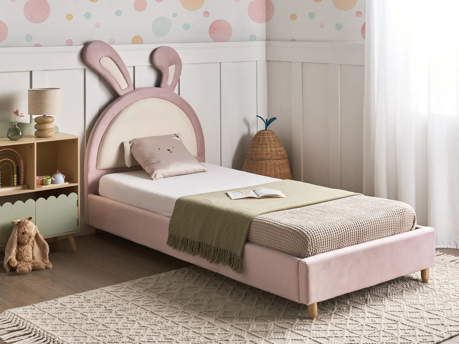 Kids Bed Rabbit Velvet LALLIAS 90 x 200 cm (EU Single) Pink_984285