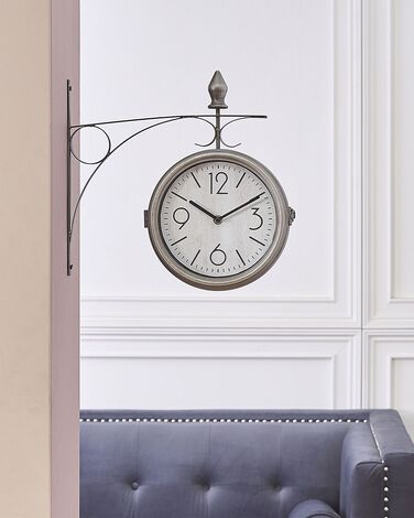 Iron Train Station Wall Clock ø 22 cm Silver and White ROMONT