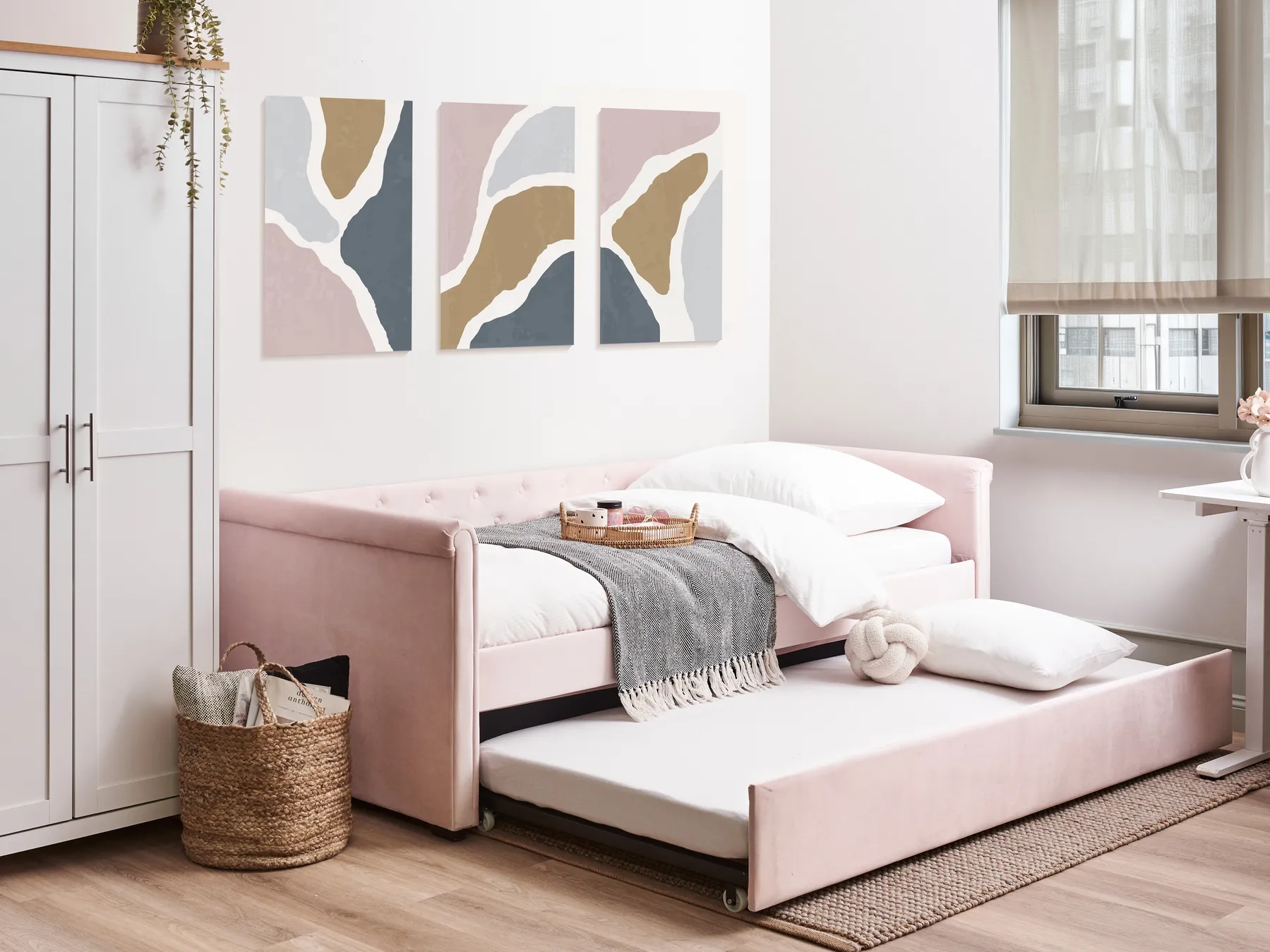 Trundle Bed Velvet LIBOURNE 90 x 200 cm (EU Single) Pastel Pink_909773