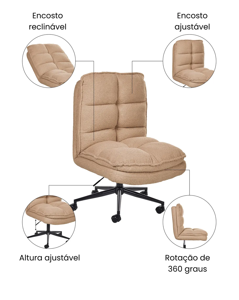 Cadeira de escritório ADDISON Bouclé Cor de areia_1077994