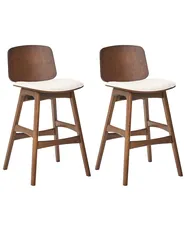 Set of 2 Bar Chairs CHARLESTON Wood Brown/ Light Beige_1071199