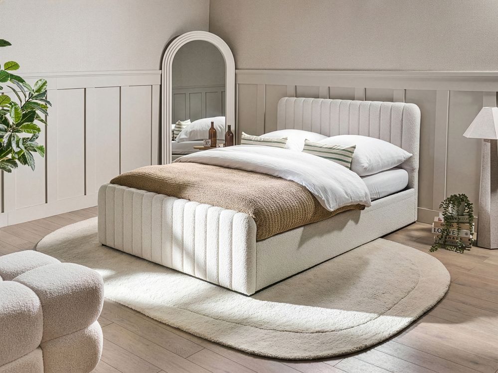 Lit ottoman LUNAN Bouclé Blanc 140 x 200 cm