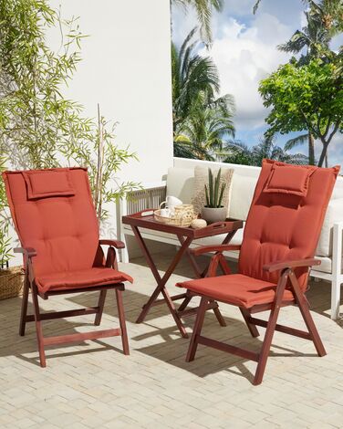 Set of 2 Acacia Wood Garden Chair Folding with Red Cushion TOSCANA