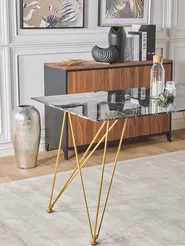 Dining Table KENTON Black Marble 140 cm 80 cm Tempered Glass_785247