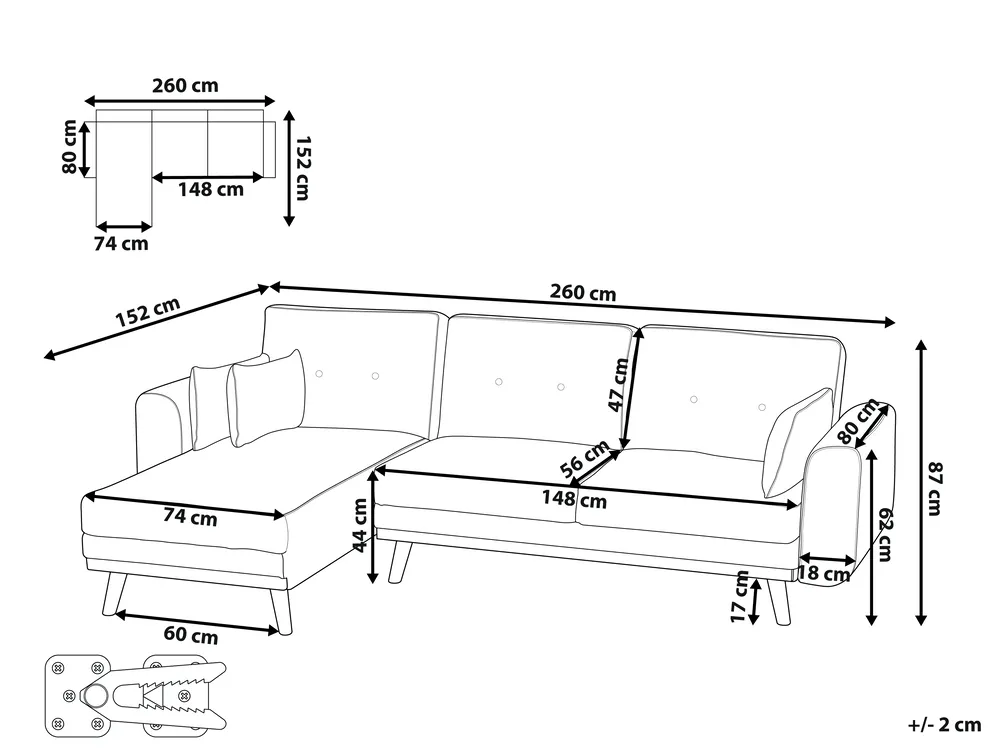 Corner Sofa Bed 3 Seater KAARINA Fabric Beige Right Hand_1095558