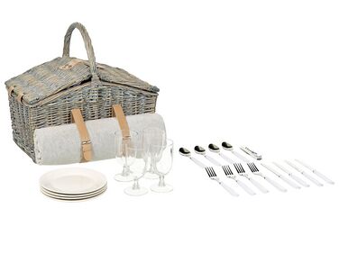 4 Person Wicker Picnic Hamper Natural with Grey CANELE