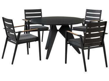 Zestaw ogrodowy stół i 4 krzesła czarny z poduszkami szarymi OLMETTO/TAVIANO