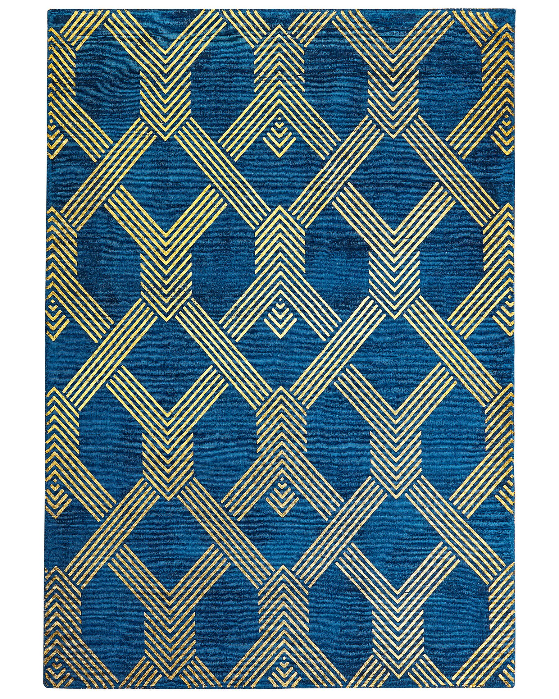 Tapis en viscose et coton bleu marine et doré à motif géométrique avec craquelures 160 x 230 cm VEKSE_762350