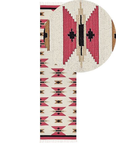 Kelim Teppich Baumwolle mehrfarbig 80 x 300 cm geometrisches Muster Kurzflor GARNI