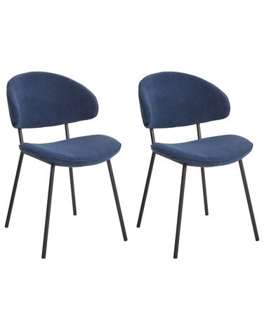 Set of 2 Fabric Dining Chairs Dark Blue KIANA