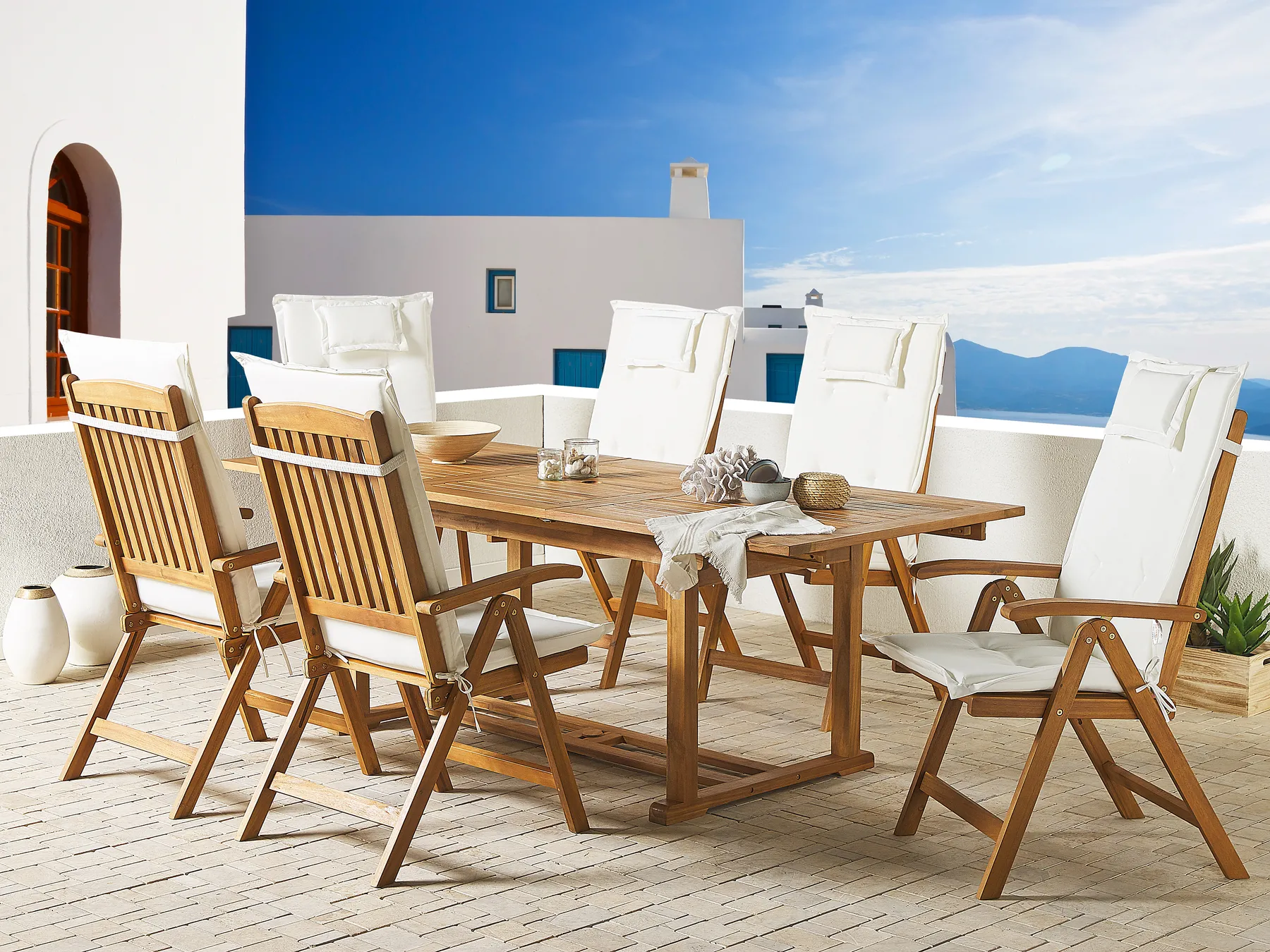 Set da pranzo da giardino 6 posti JAVA con cuscini Legno d'acacia Bianco sporco_785809