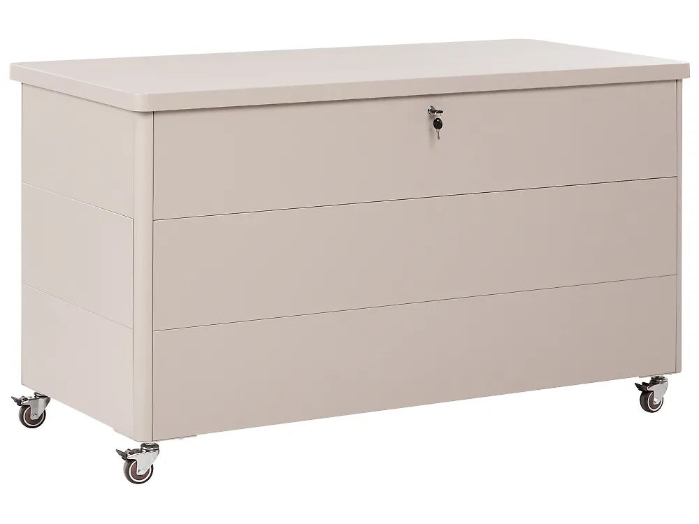 Coffre de rangement KYMI 136 cm 55 cm Métal avec roues Beige