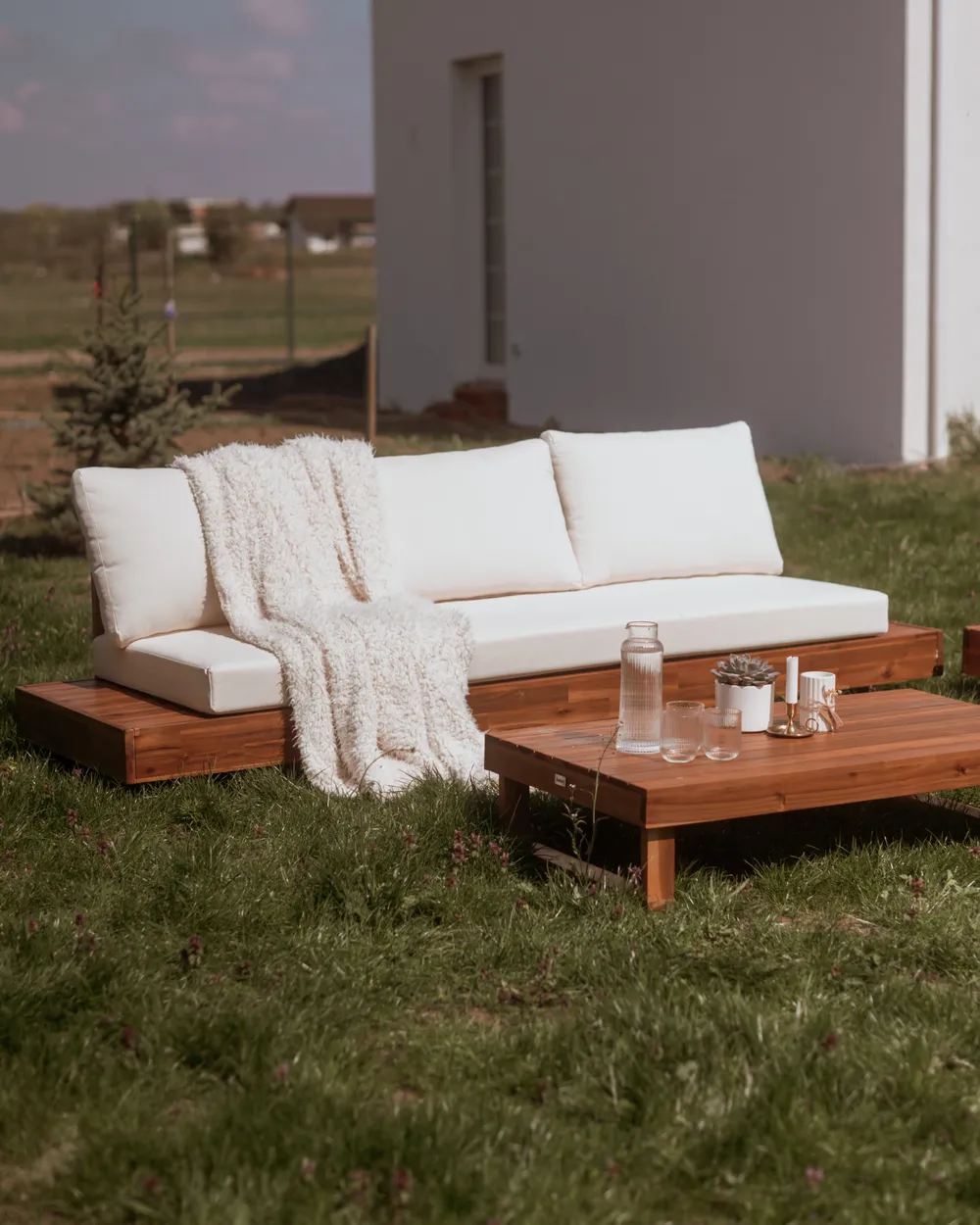 Garden Lounge Set with Table 5 Seater MARETTIMO Certified Acacia Wood Off-White_1072123